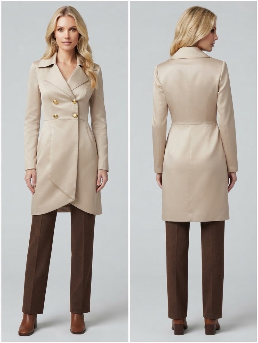 NWT‎ WOMEN DOUBLE-BREASTED TRENCH COAT MILITARY LINED COLLARED JACKET